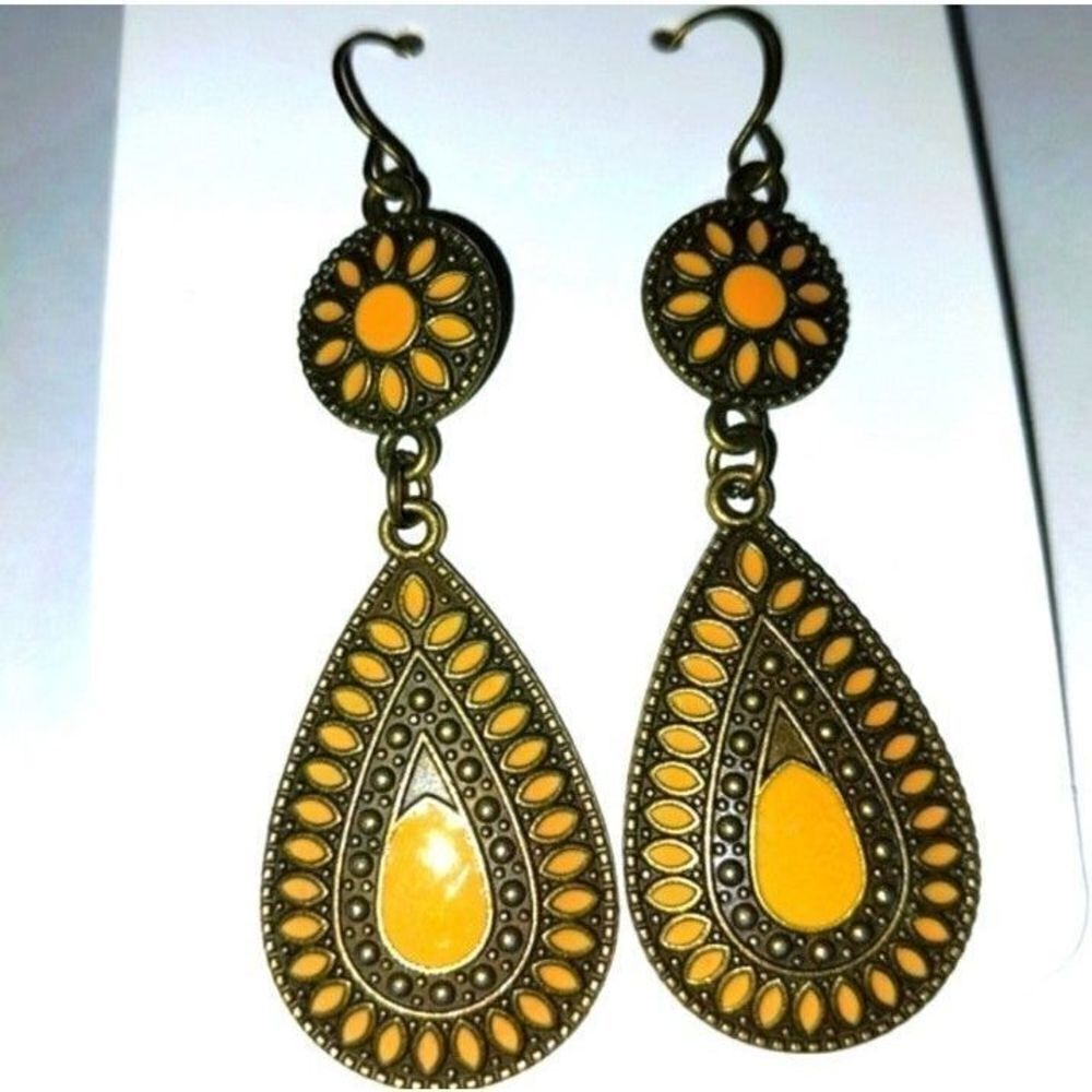 Ladies Vintage Yellow boho tear Drop Earrings
